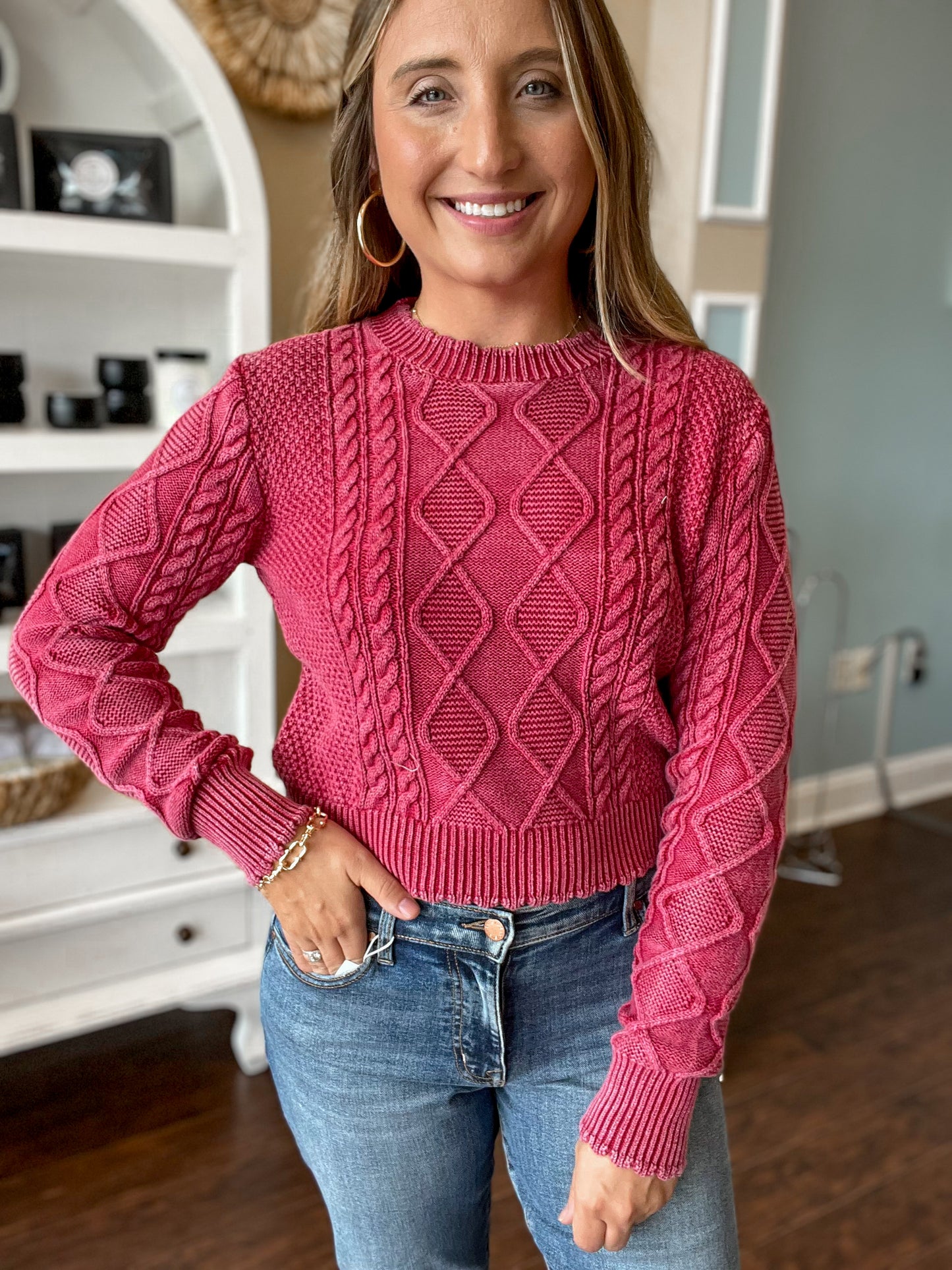 Washed Red Cropped Sweater