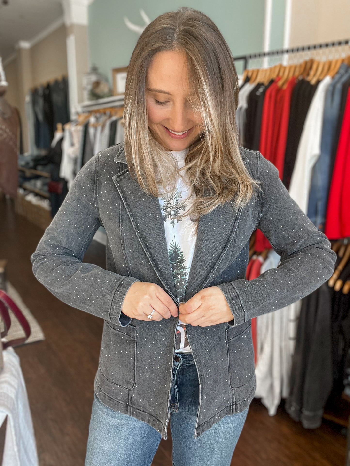 Charcoal Denim Stud Blazer