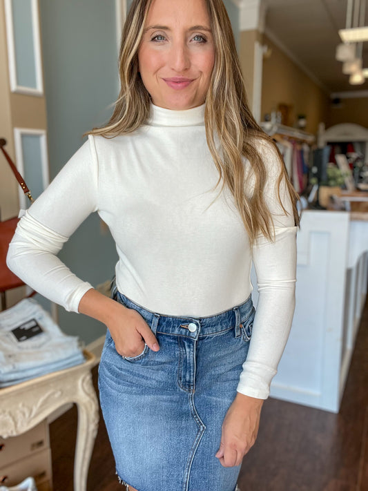 Ivory Knit Mock Neck Long Sleeve Top