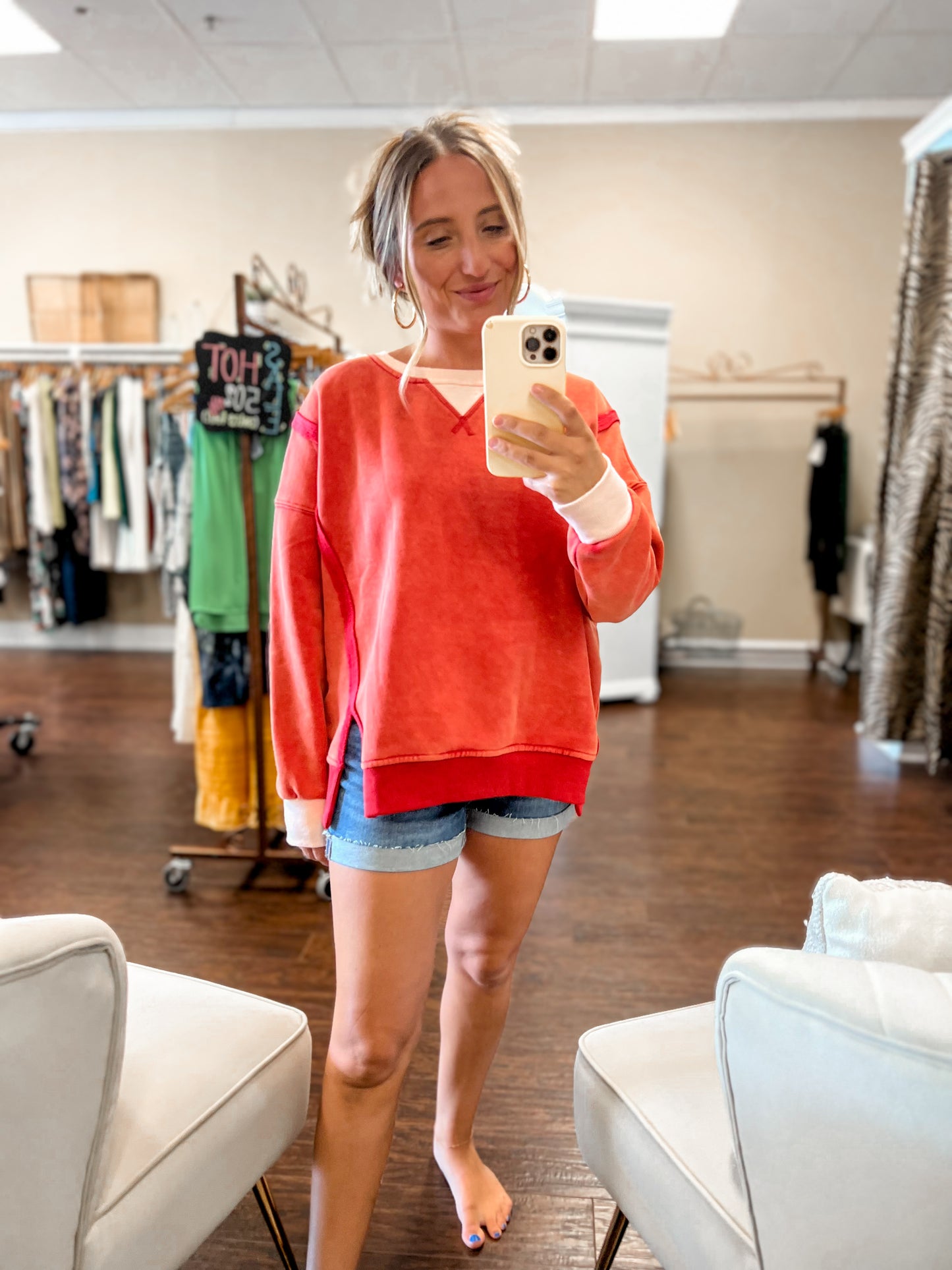 Red Color Block Oversized Sweatshirt