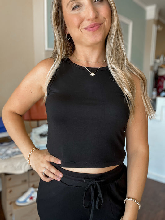 Black Cropped Lounge Tank Top