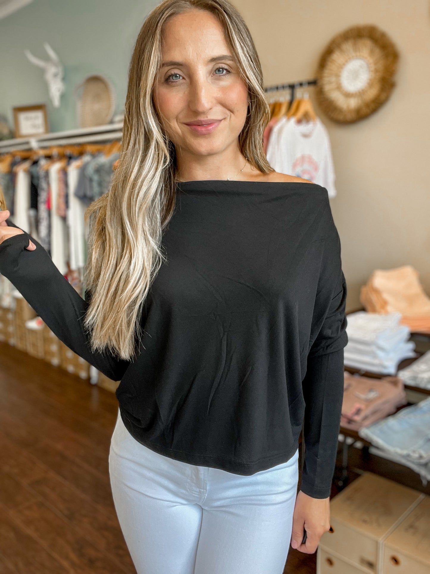 Black Cowl Neck Modal Top