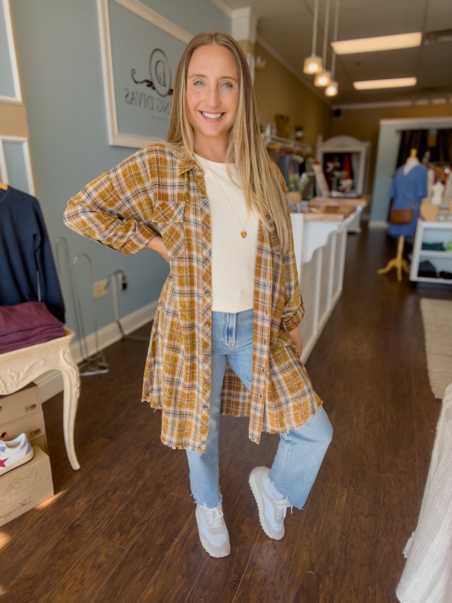 Toffee Plaid Shirt Dress