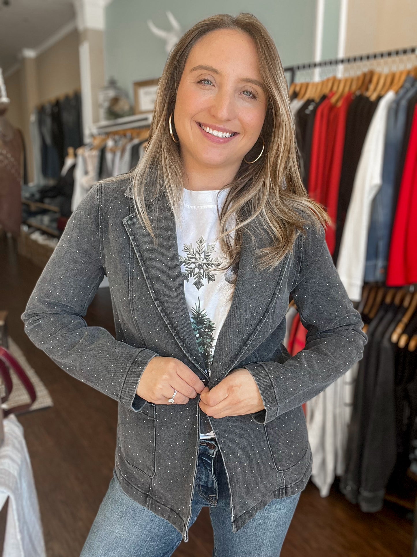 Charcoal Denim Stud Blazer