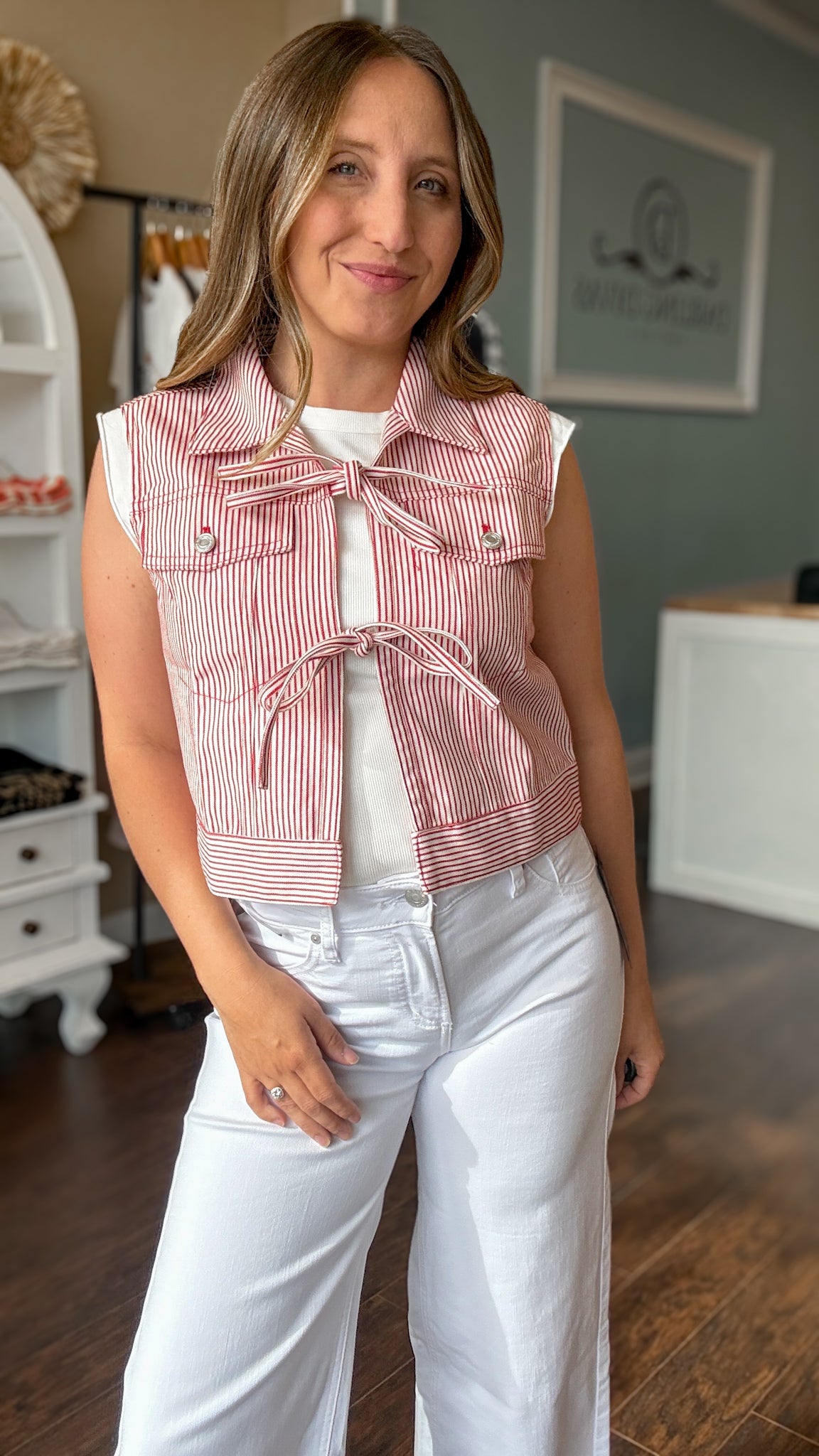 Red Pinstripe Denim Vest