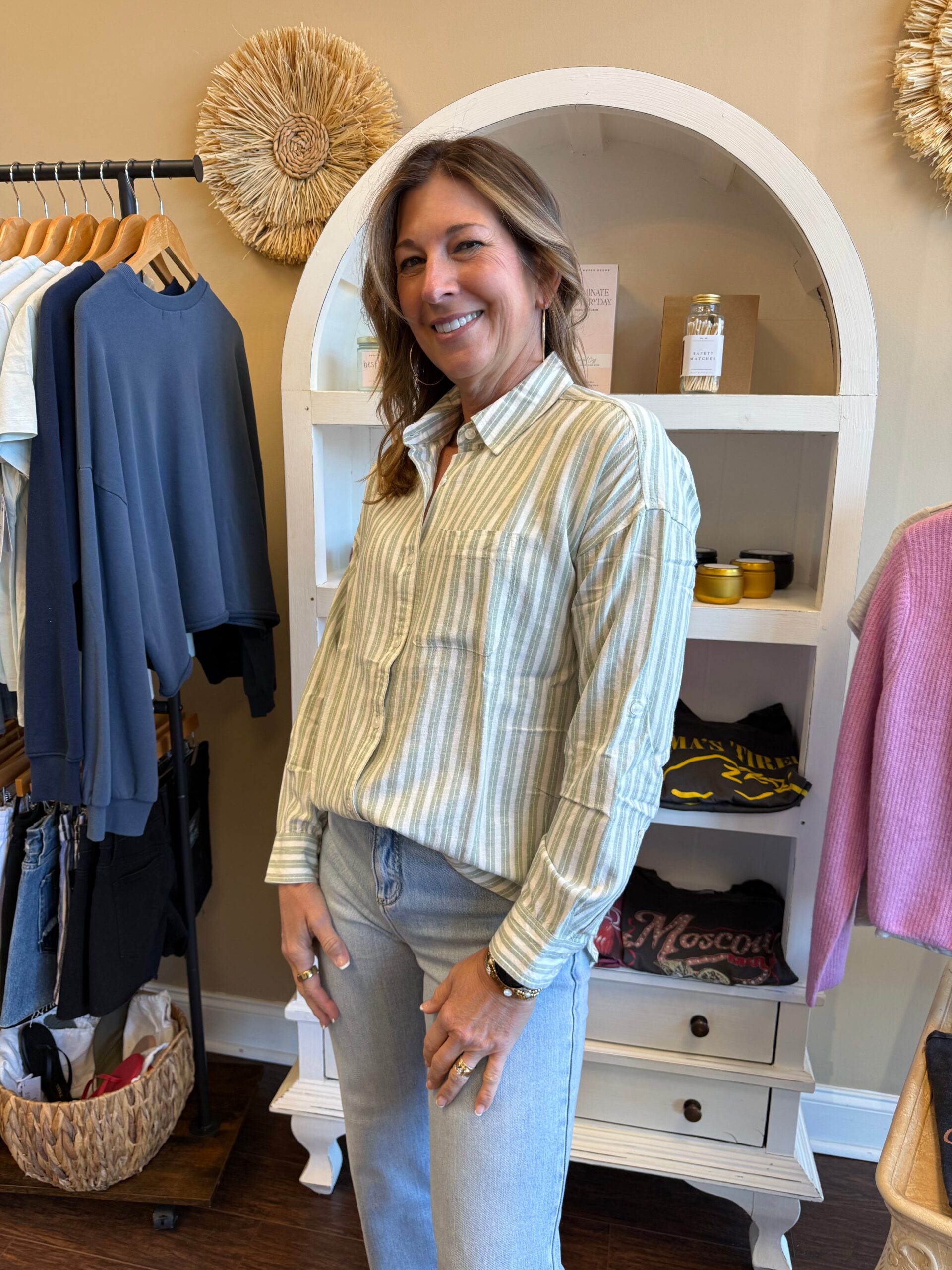 Sage Stripe Vienna Button Down Shirt