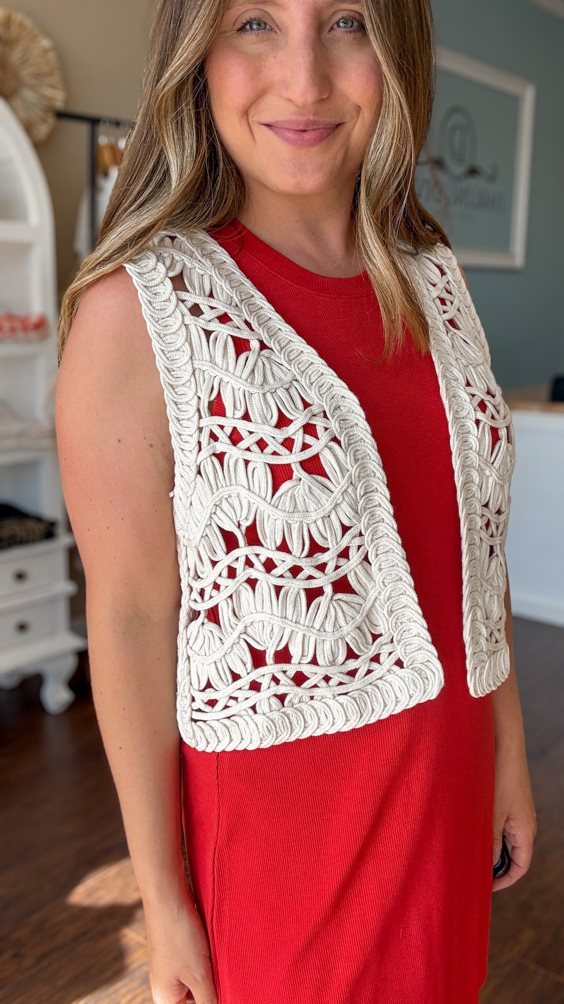 Vintage Cream Briza Crochet Vest