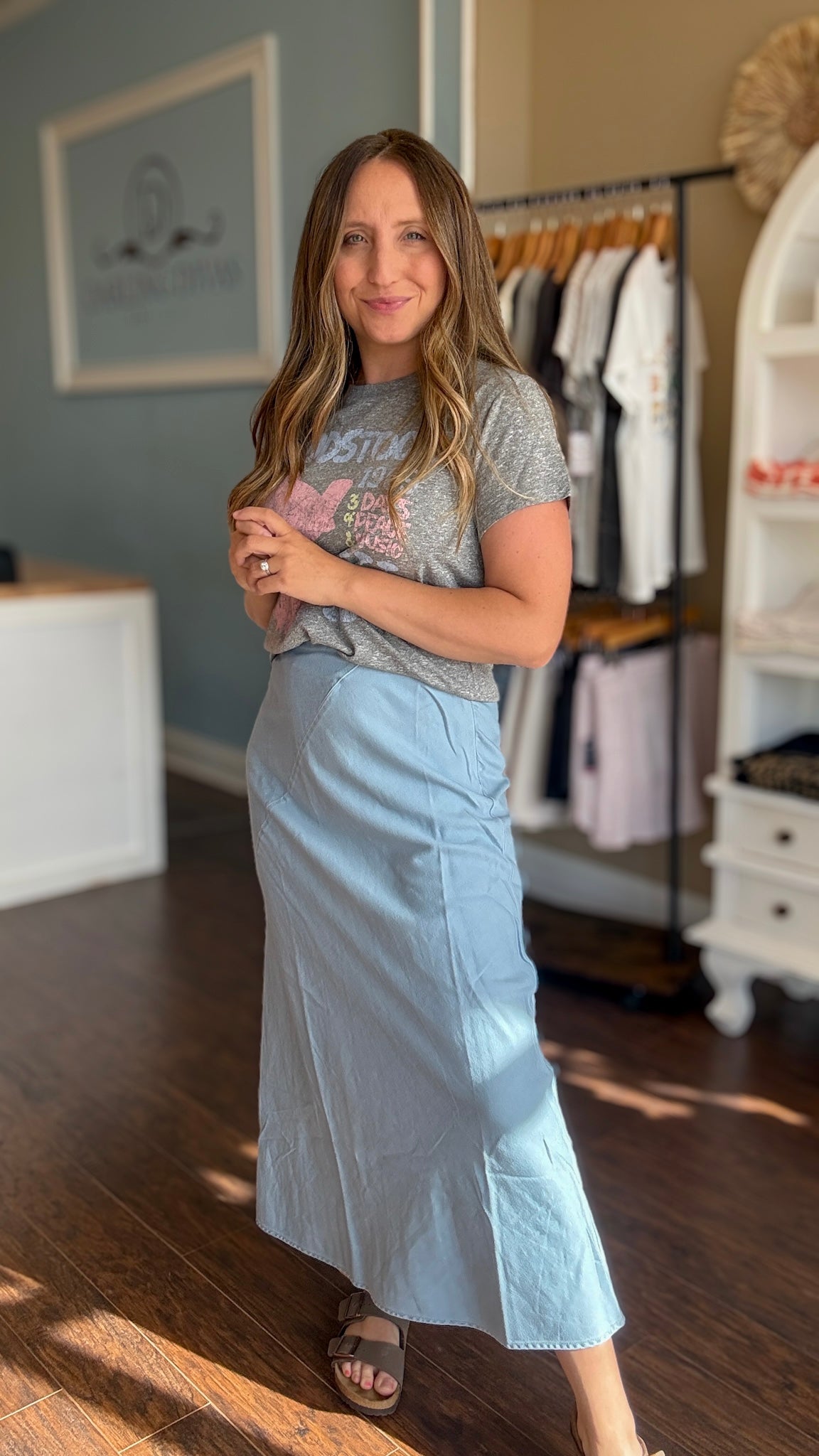Light Denim Tencel Midi Skirt