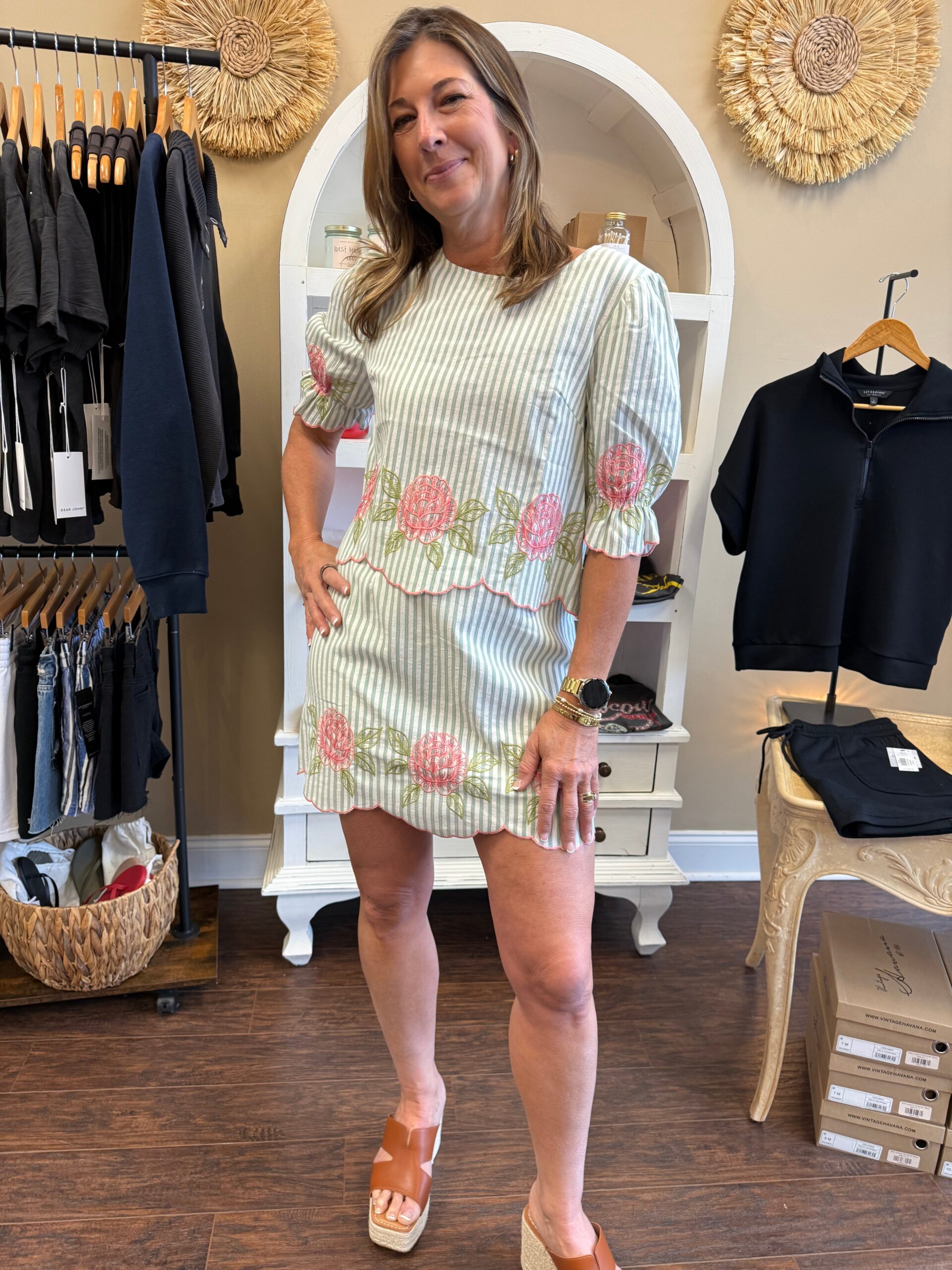 Pinstripe Scalloped Mini Skirt